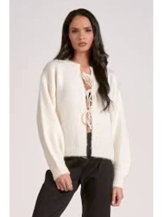 Elan Sweaters - Elan Women’s Ivory Oversized Long Sleeve Tie Front Sweater Size S